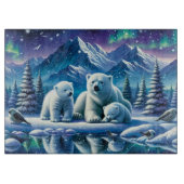 Polar Bear Family Snowy Scene Painting Schneidebrett (Vorderseite)