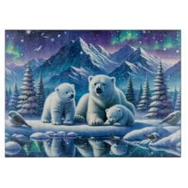 Polar Bear Family Snowy Scene Painting Schneidebrett