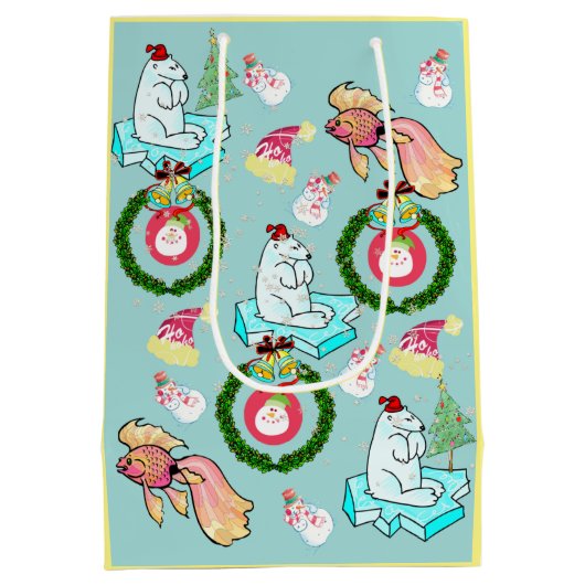 Polar Bear Fisch Weihnachtsgeschenk Taschen Mittlere Geschenktüte (Rückseite)