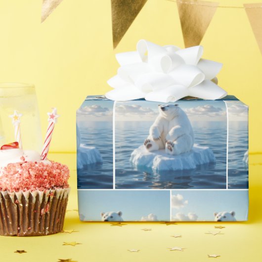 Polar Bear Floating On an Ice Floe Geschenkpapier (Geburtstagsparty)