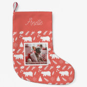 Polar Bear Floral Foto Roter Weihnachtsmann Strump Kleiner Weihnachtsstrumpf (Vorderseite)