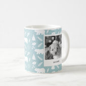 Polar Bear Floral & Pine Holiday Blue 2 Foto Tasse (VorderseiteRechts)