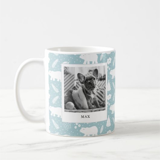 Polar Bear Floral & Pine Holiday Blue 2 Foto Tasse (Links)