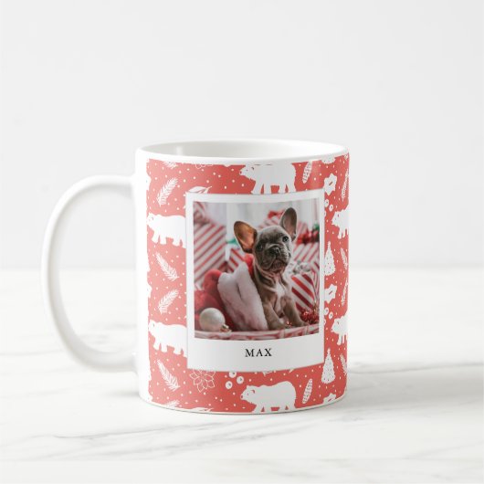 Polar Bear Floral & Pine Holiday Red 2 Foto Tasse (Links)