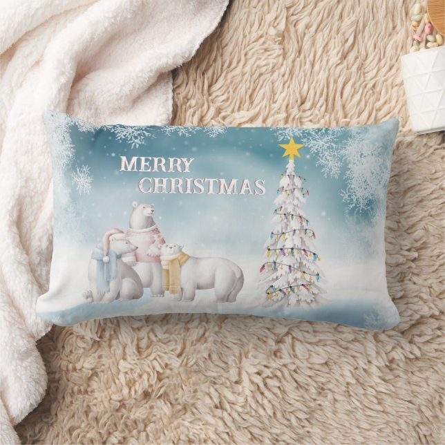 Polar Bear Frohe Weihnachten Lumbar Kissen (Decke)