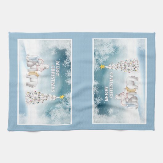 Polar Bear Frohe Weihnachtsküche Handtuch (Horizontal)