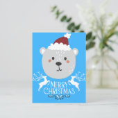 Polar Bear Funny Christmas Holidays Blue Postkarte (Stehend Vorderseite)