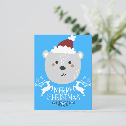 Polar Bear Funny Christmas Holidays Blue Postkarte (Stehend Vorderseite)