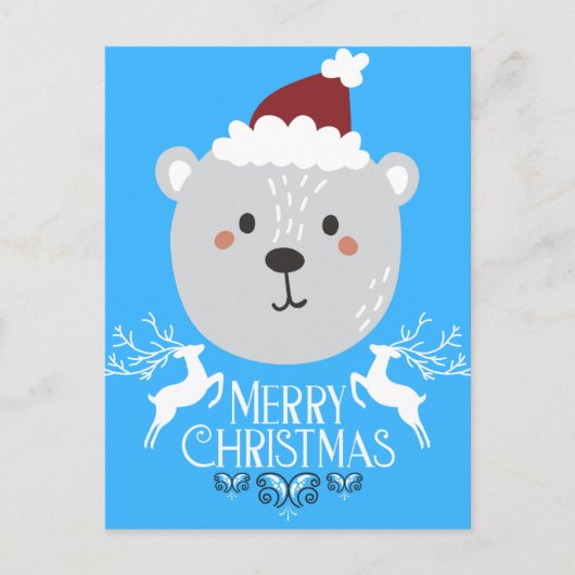 Polar Bear Funny Christmas Holidays Blue Postkarte (Vorderseite)