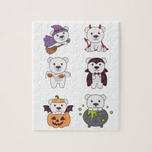 Polar Bear Halloween Hexe Devil Pumpkin Vampire J Puzzle