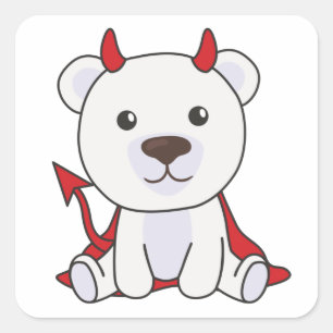 Polar Bear Halloween Niedlicher Teufel Kids Hexen Quadratischer Aufkleber