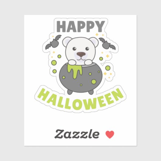 Polar Bear Happy Halloween Cauldron Bat Aufkleber (Blatt)