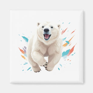 Polar Bear Happy Playful Fun Jumping Air Joyful Magnet