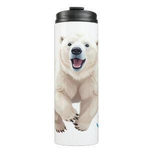 Polar Bear Happy Playful Fun Jumping Air Joyful Thermosbecher