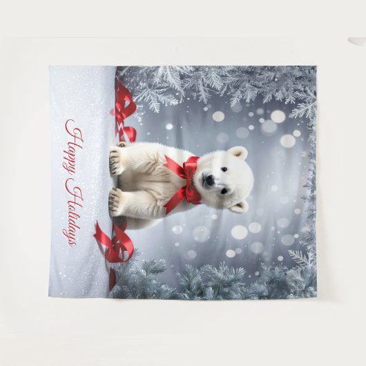Polar Bear Holiday Backdrop Wandteppich (Vorderseite (Horizontal))