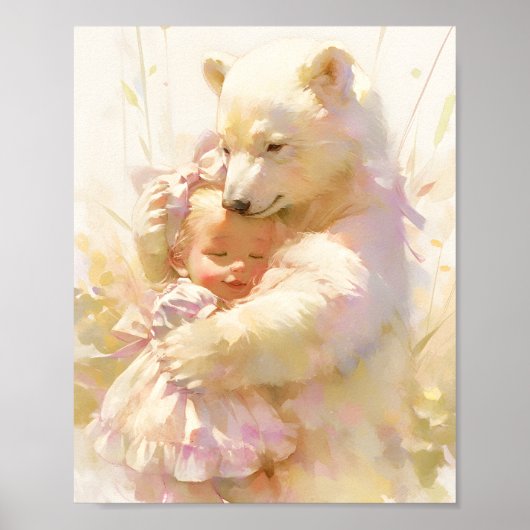 Polar Bear Hug with Baby Girl Nursery Wall Poster (Vorne)