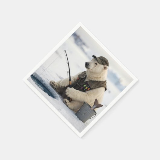Polar Bear Ice Fishing Serviette (Ecke)