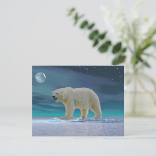 Polar Bear in Moonlight Flat Greeting Card Karte (Stehend Vorderseite)