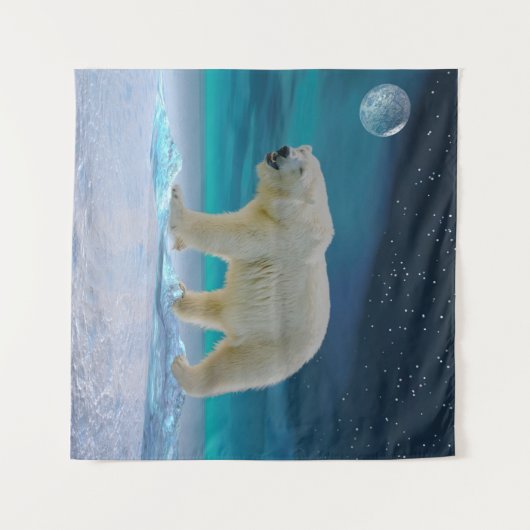 Polar Bear in Moonlight Tapestry Wandteppich (Vorderseite (Horizontal))