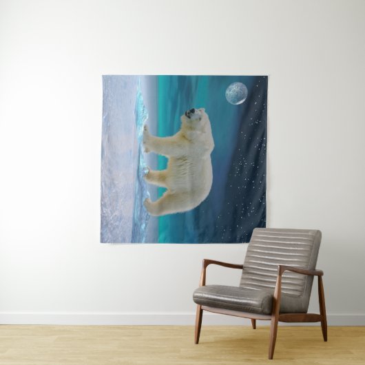Polar Bear in Moonlight Tapestry Wandteppich (Beispiel (Horizontal))