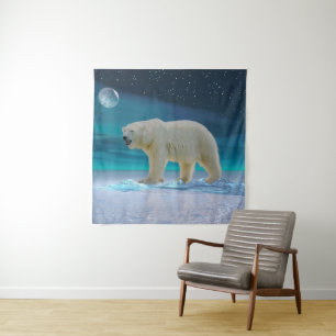 Polar Bear in Moonlight Tapestry Wandteppich