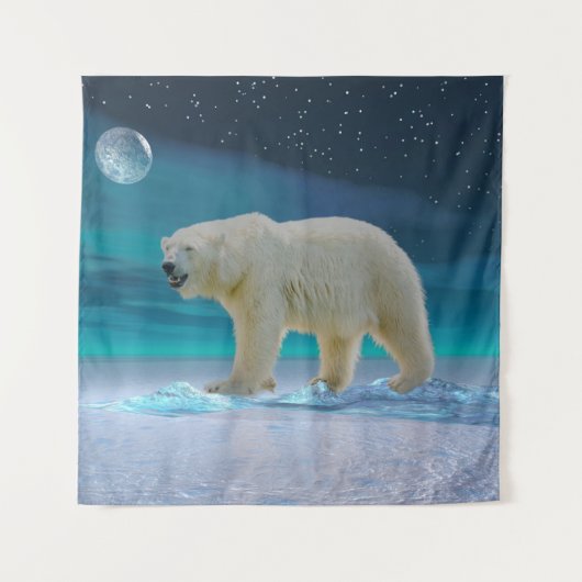 Polar Bear in Moonlight Tapestry Wandteppich (Vorderseite)
