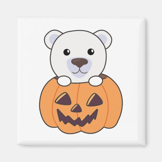Polar Bear in Pumpkin Sweet Polar Bears Happy Magn Magnet (Vorne)
