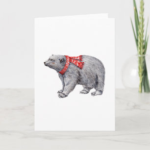 Polar Bear in Red Scarf Karte