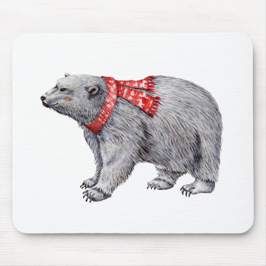 Polar Bear in Red Scarf Mousepad (Vorne)