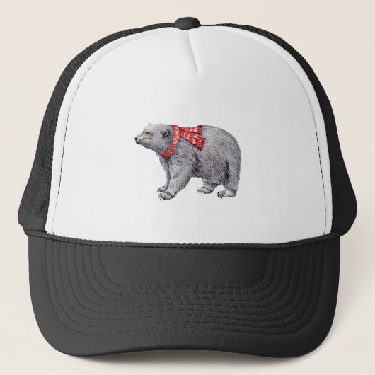 Polar Bear in Red Scarf Truckerkappe (Vorderseite)