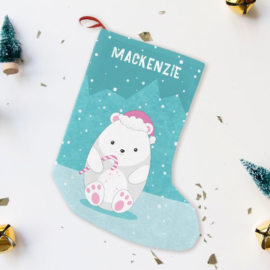 Polar Bear in rosa Weihnachtsmannmütze Niedlicher Kleiner Weihnachtsstrumpf