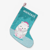 Polar Bear in rosa Weihnachtsmannmütze Niedlicher Kleiner Weihnachtsstrumpf (Vorderansicht (hängend))