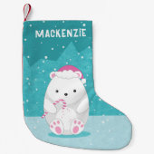 Polar Bear in rosa Weihnachtsmannmütze Niedlicher Kleiner Weihnachtsstrumpf (Vorderseite)