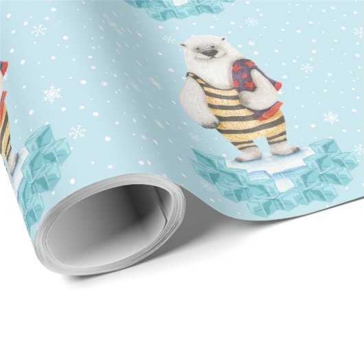 Polar Bear in Swimsuit Winterschneeflocken Blau Geschenkpapier (Rolleneckpunkt)