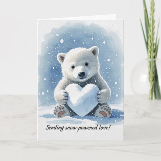 Polar bear in the snow with heart shaped snowball karte (Vorderseite)