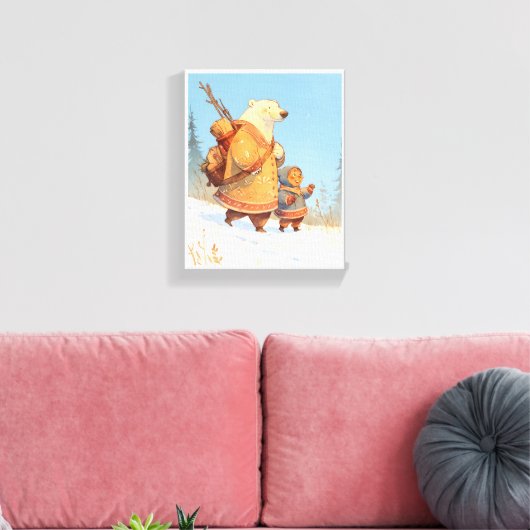 Polar Bear & Inuit Child Winter Nursery Poster Leinwanddruck (Insitu (Wohnzimmer))