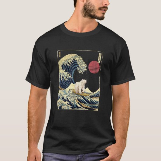 Polar Bear Kanagawa Wave Funny Surf Tier T Shirt (Vorderseite)