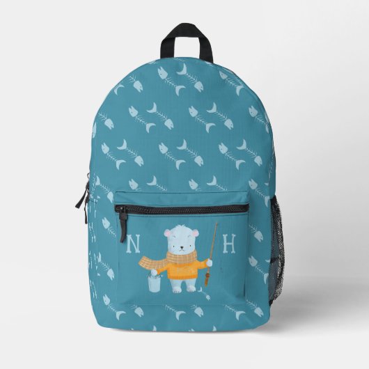 Polar Bear Kid Blue Backpack Bedruckter Rucksack (Vorderseite)