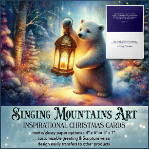 Polar Bear & Lantern Christlich KJV Verse Weihnach Feiertagskarte