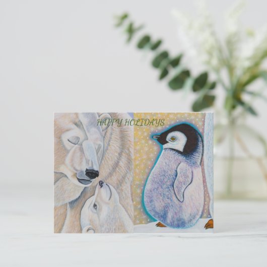 Polar Bear Liebe und Baby Penguin Postkarte (Stehend Vorderseite)