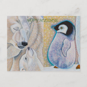 Polar Bear Liebe und Baby Penguin Postkarte
