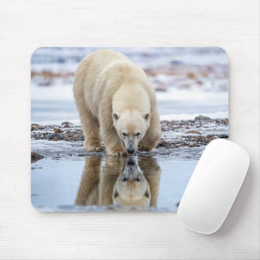 Polar Bear Looking at its Reflection Mousepad (Mit Mouse)