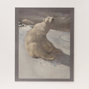 Polar bear lounging in snow vintage illustration puzzle