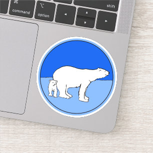 Polar Bear Mama and Cub Painting - Wildlife Art Aufkleber