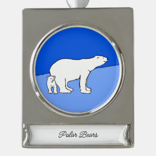 Polar Bear Mama and Cub Painting - Wildlife Art Banner-Ornament Silber