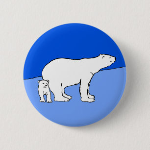 Polar Bear Mama and Cub Painting - Wildlife Art Button