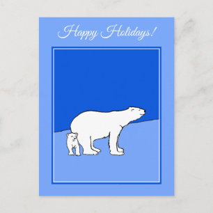 Polar Bear Mama and Cub Painting - Wildlife Art Feiertagspostkarte