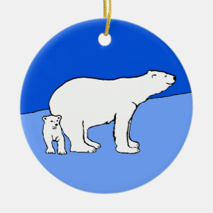 Polar Bear Mama and Cub Painting - Wildlife Art Keramik Ornament