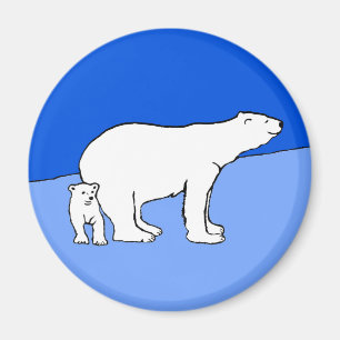 Polar Bear Mama and Cub Painting - Wildlife Art Magnet