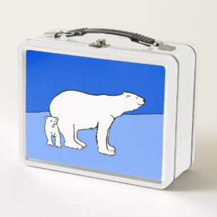 Polar Bear Mama and Cub Painting - Wildlife Art Metall Brotdose